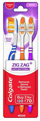 Multocolor Plain Colgate Zigzag Antibacterial Toothbrush, for Cleaning Teeths, Size : M