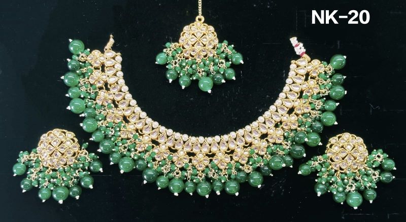 Green Kundan Necklace Set, Occasion : Party Wear