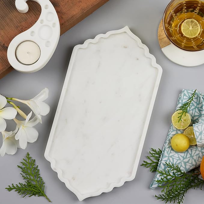 Marble Platter With Mughal Style, For Hotel, Kitchen, Restaurant, Size : 14x7 Inches, 14x7 Inches