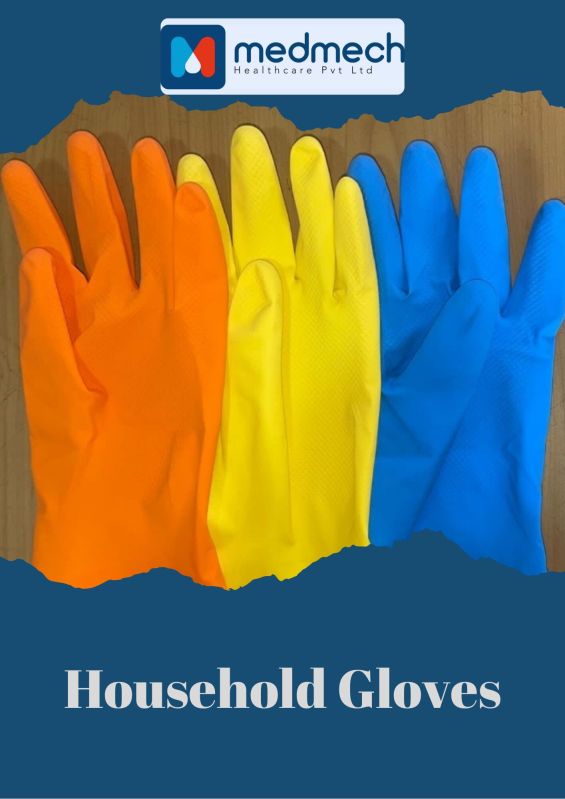 Multicolor Medmech Plain Household Rubber Gloves