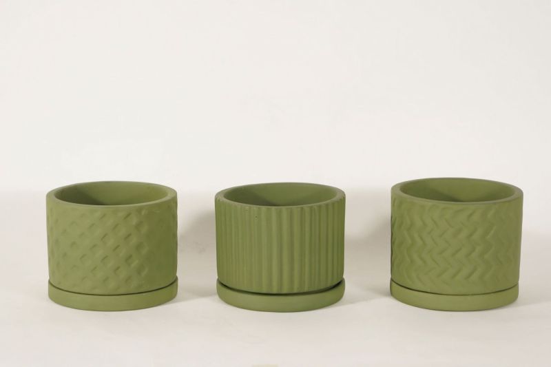Round 3D Pattern Terracotta Clay Pot, Color : Green
