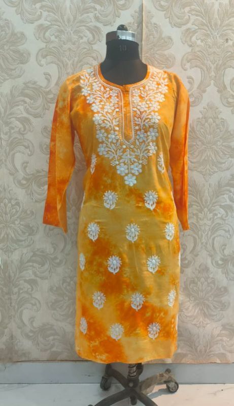 Women Cotton Rayon Embroidered Straight Kurta