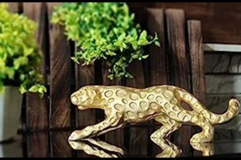 Golden Polyresin Leopard Statue