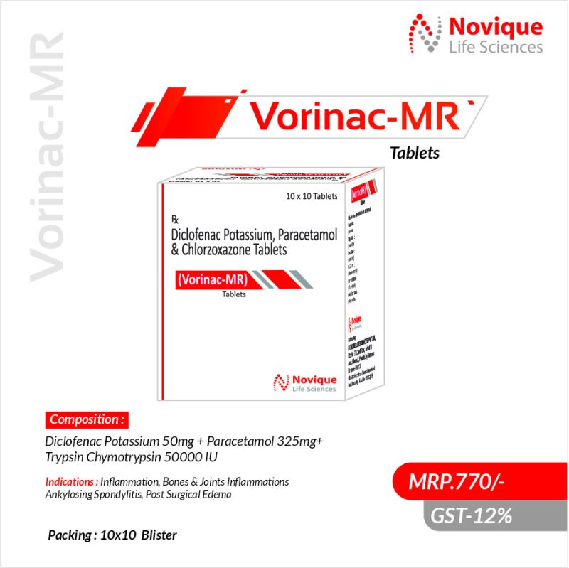 Diclofenac Potassium 50 Mg + Chlorzoxazone 250 Mg + Paracetamol 325 Mg Tablets