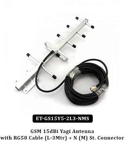 GSM 15dBi Yagi Antenna With RG58 Cable (L-3Mtr) + N (M) St. Connector