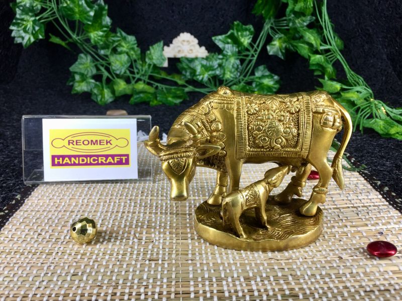 Brass Cow With Calf Statue