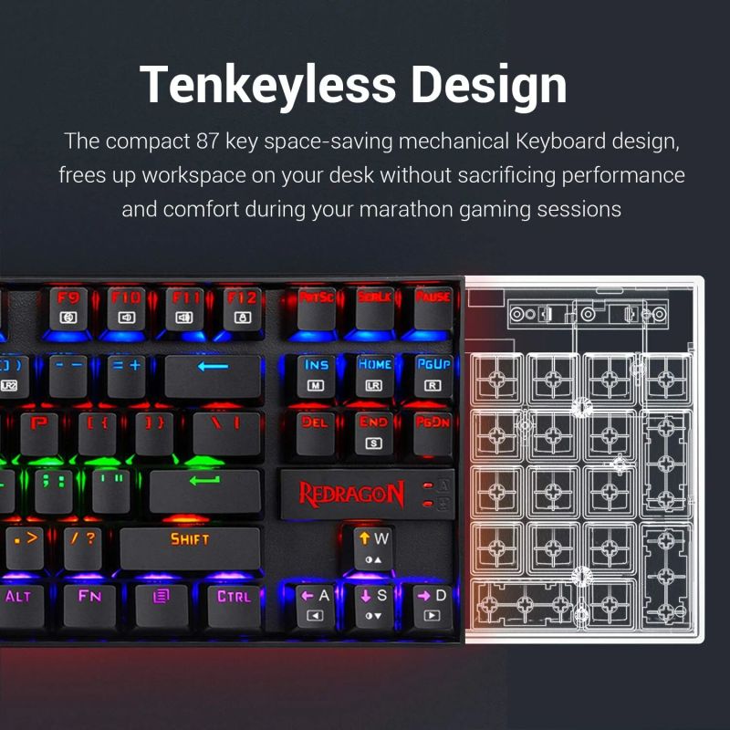 Redragon Kumara K552 Rainbow Gaming Keyboard ( Black ) ( Red Switch )