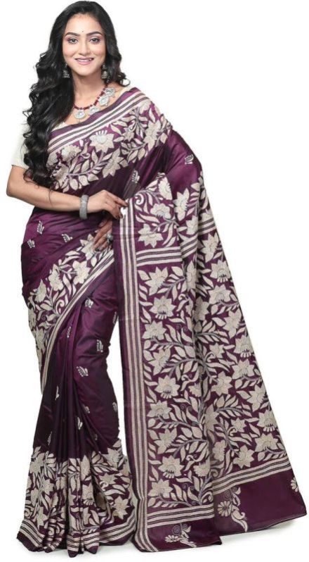 Fashionable Fusion Kantha Stitch Saree