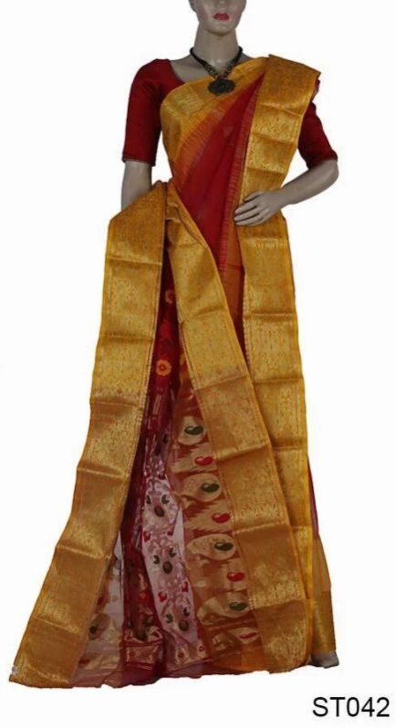 Gorgeous Dual-colour Handloom Tant Silk Saree