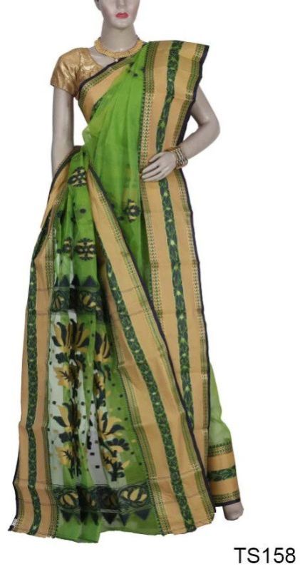 Green Bengali Tant Silk Saree