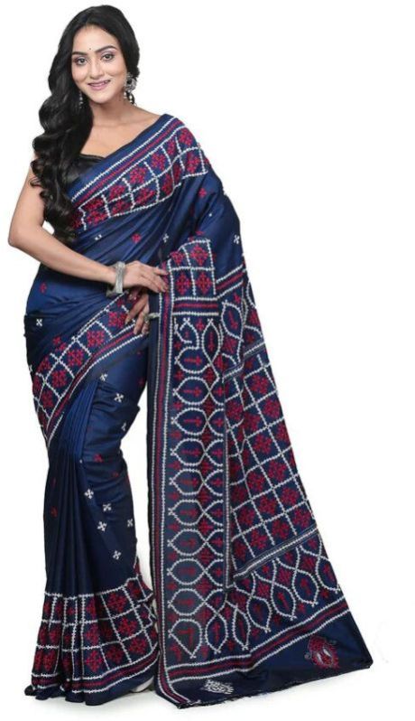 Gujarati Stitch Silk Blend Saree