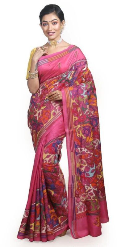 Pure Bangalore Silk Shantiniketan Kantha Stitch Sari