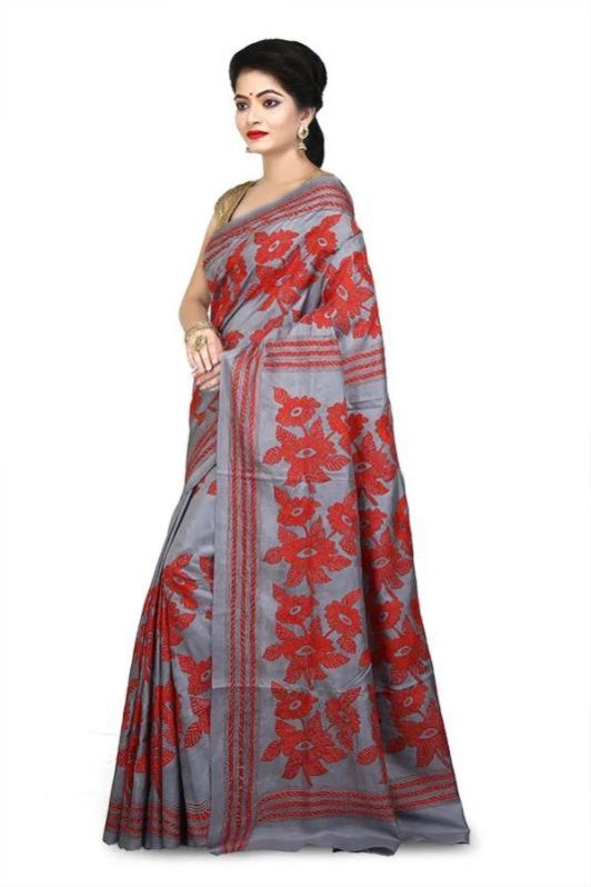 Pure Shantiniketan Silk Kanthastich Saree's