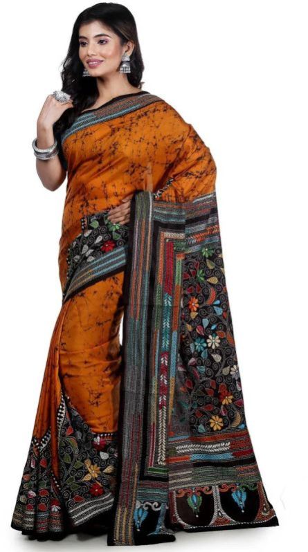 Pure Silk Hand Thread Kantha Stich Saree