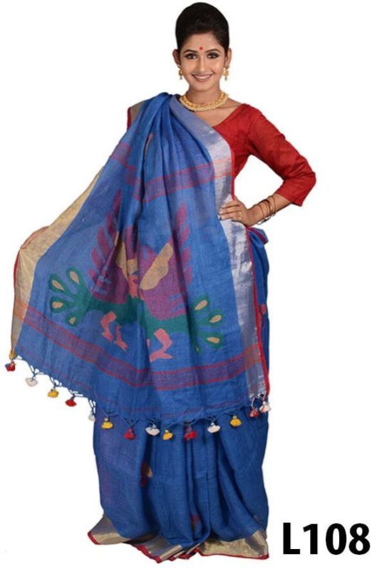 Stylist Bird Pattern Linen Saree