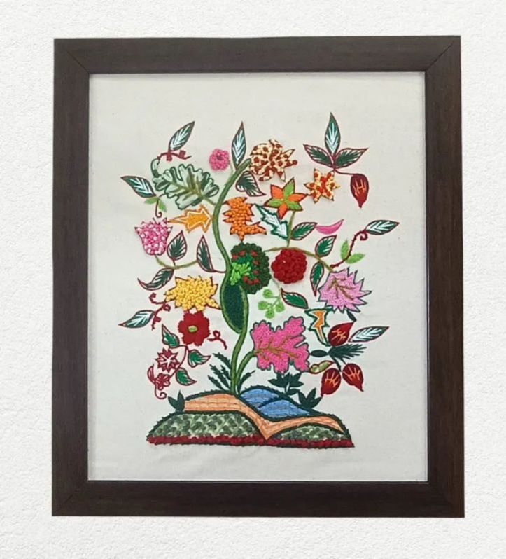 Crewel Hand Embroidery Floral Wall Hanging