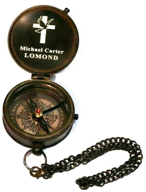 Antique Nautical Black Keychain Maritime Brass Compass With Leather Box