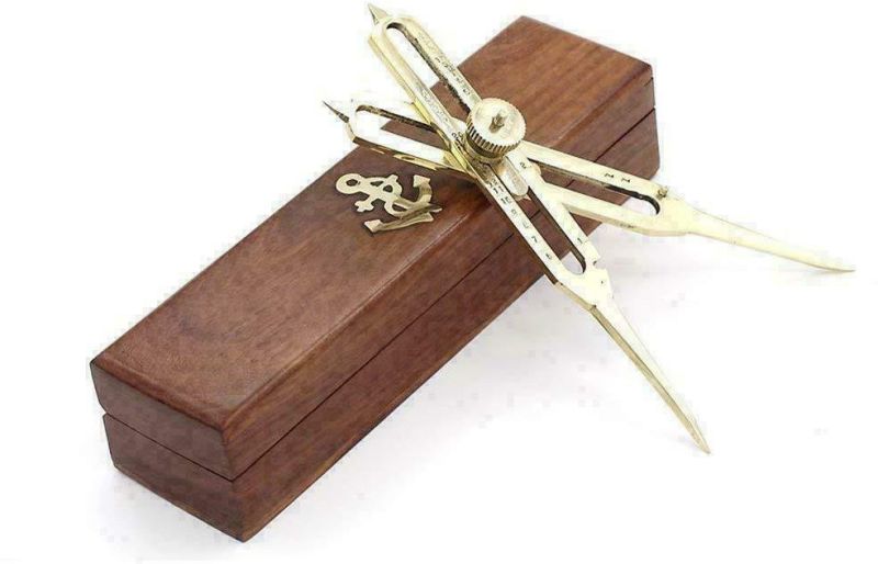 Brass Proportional Divider Compass With Wooden Box