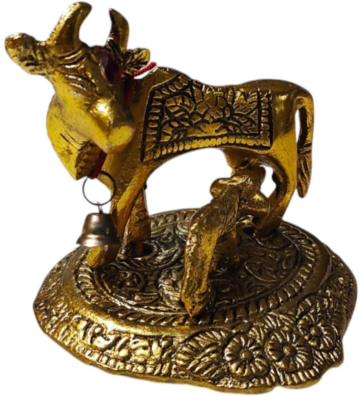 2.5 Inch Golden Antique Kamdhenu Cow Statue