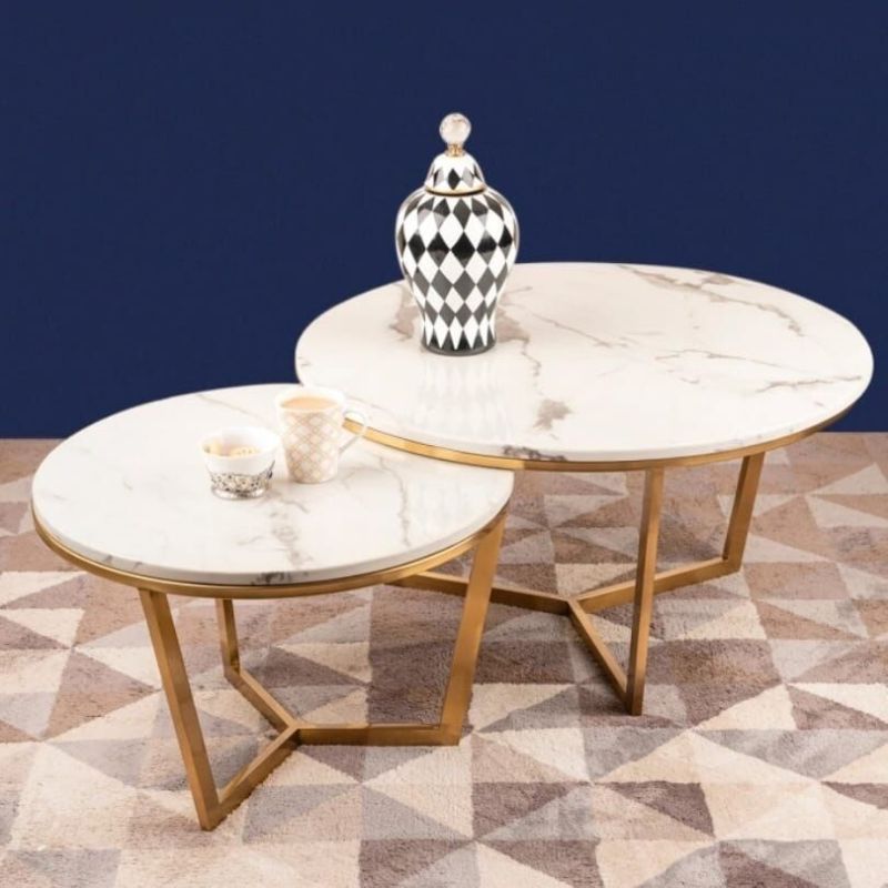 White & Golden Marble Round Table