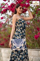 Royal Blue & White Boho Jute Sling Bag