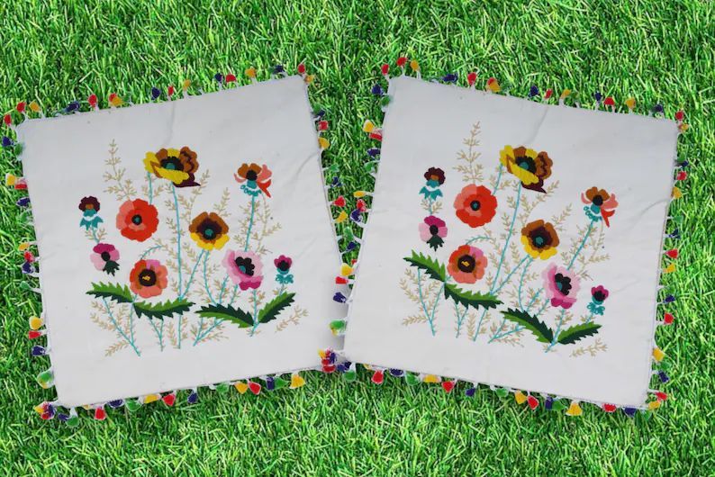 Handmade Multicolor Spring Easter Flower Embroidered Cushion Covers