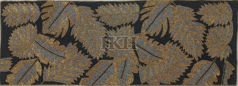 Handmade Tropical Palm Leaves Golden Black Beaded Table Runner