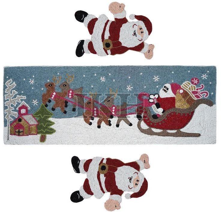 Handmade Christmas Santa On Sleigh Beaded Table Runner