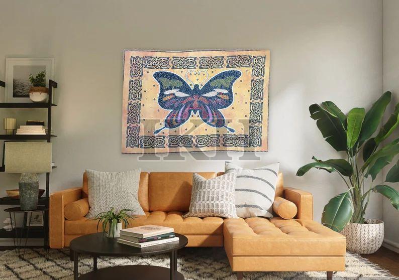 Handmade Yellow Butterfly Bead Embroidery Wall Hanging