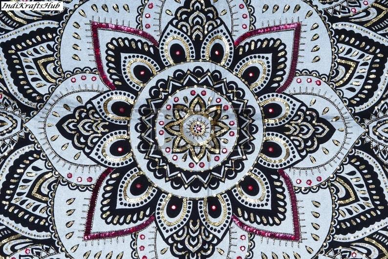 Handmade Black White Unique Mandala Tapestry Wall Hanging