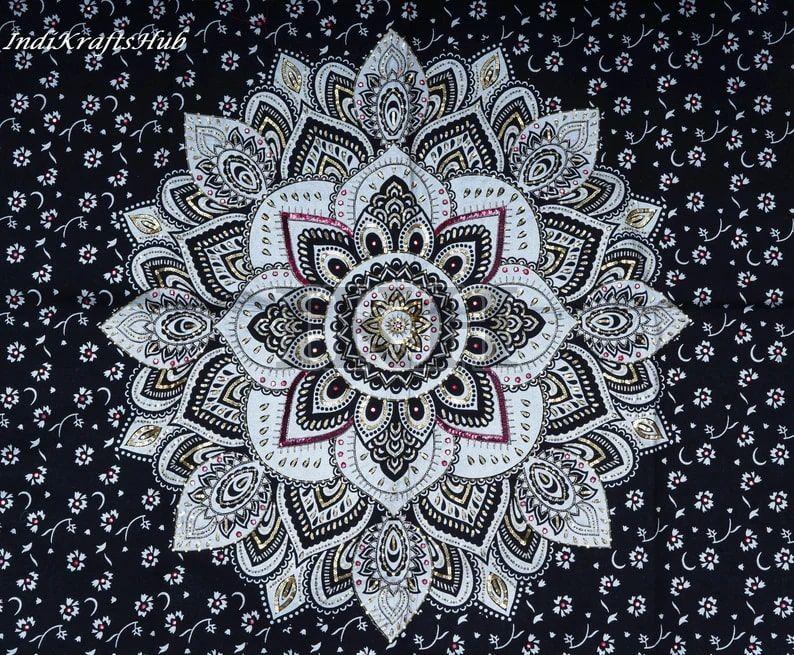 Handmade Black White Unique Mandala Tapestry Wall Hanging