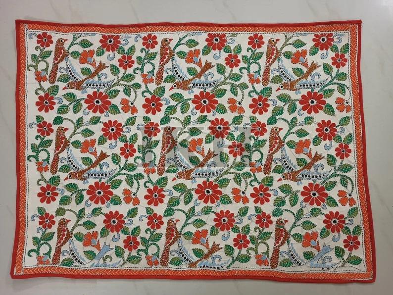 Handmade Vintage Art Indian Nakshi Kantha Tapestry Wall Hanging