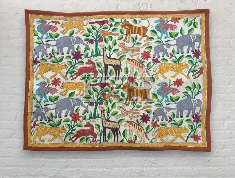 Handmade Animal Motifs Embroidered Wall Hanging