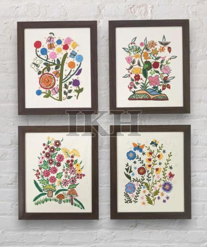 Set of 2/4 mid century bouquet of wildflowers framed wall hangings