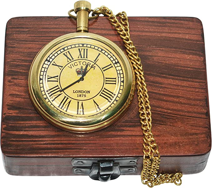 Golden Brass Marine Pocket Clock With Box