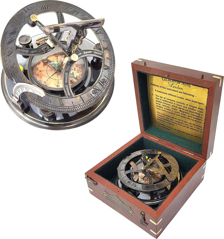 Brass Nautical Compass With Wooden Box