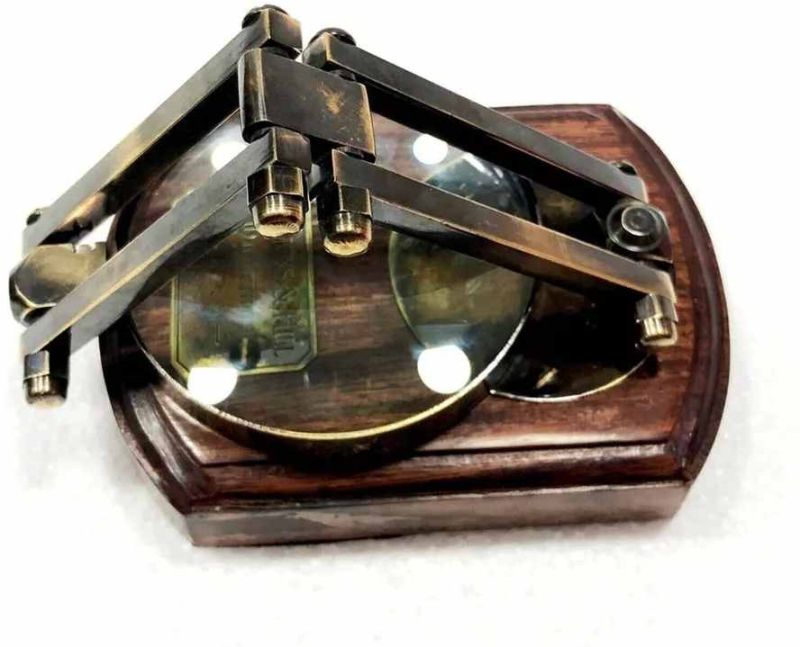 Brass Adjustable Magnifier With Wooden Base