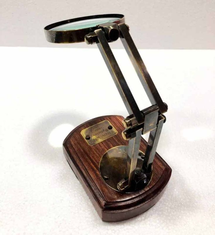 Brass Adjustable Magnifier With Wooden Base