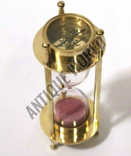 Brass Nautical Sand Timer With Compass