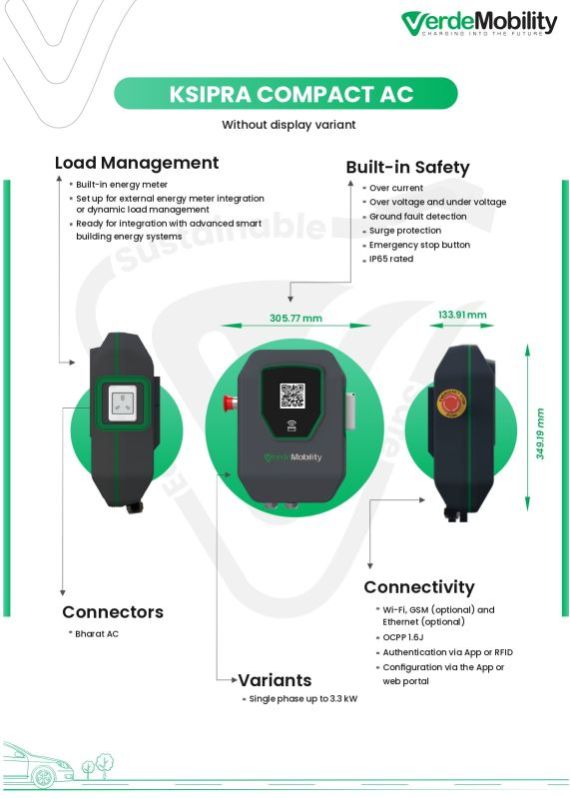 VerdeMobility Level 2 - 3.3kW AC EV home Charger