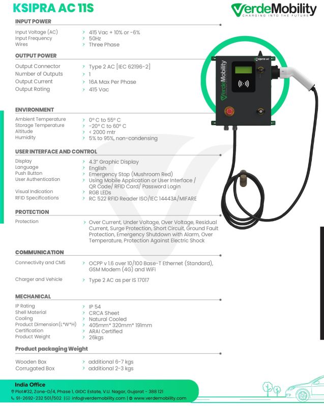 VerdeMobility Level 2 - 11kW AC EV home Charger