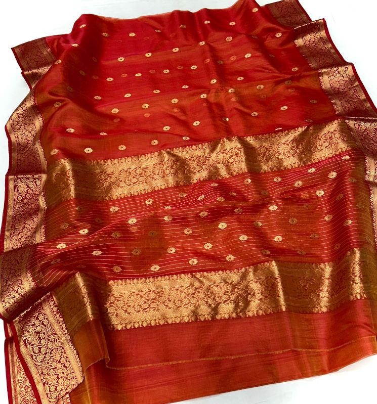 Orange Printed Chanderi Pure Silk Saree