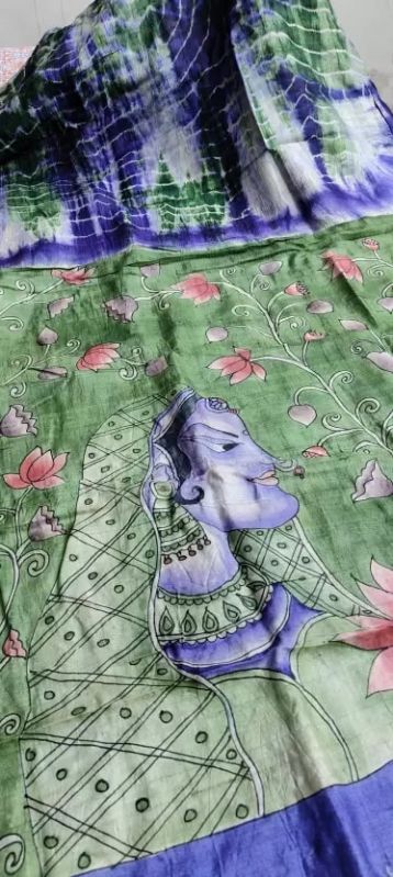 Hand Painted Kalamkari Tussar Silk Saree