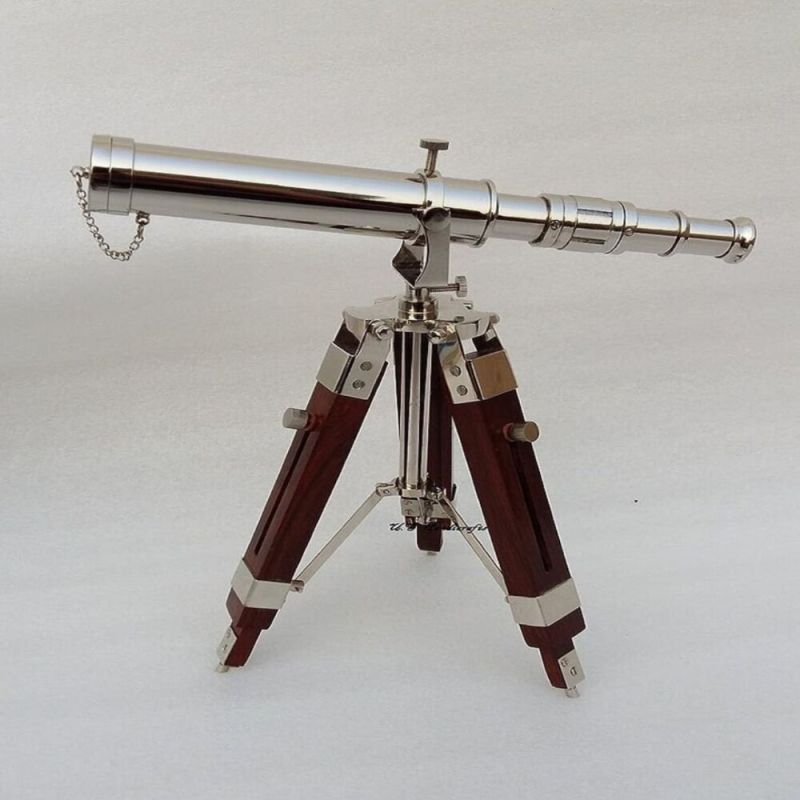 Brass Nickel Tripod Telescope Wooden Black Tripod