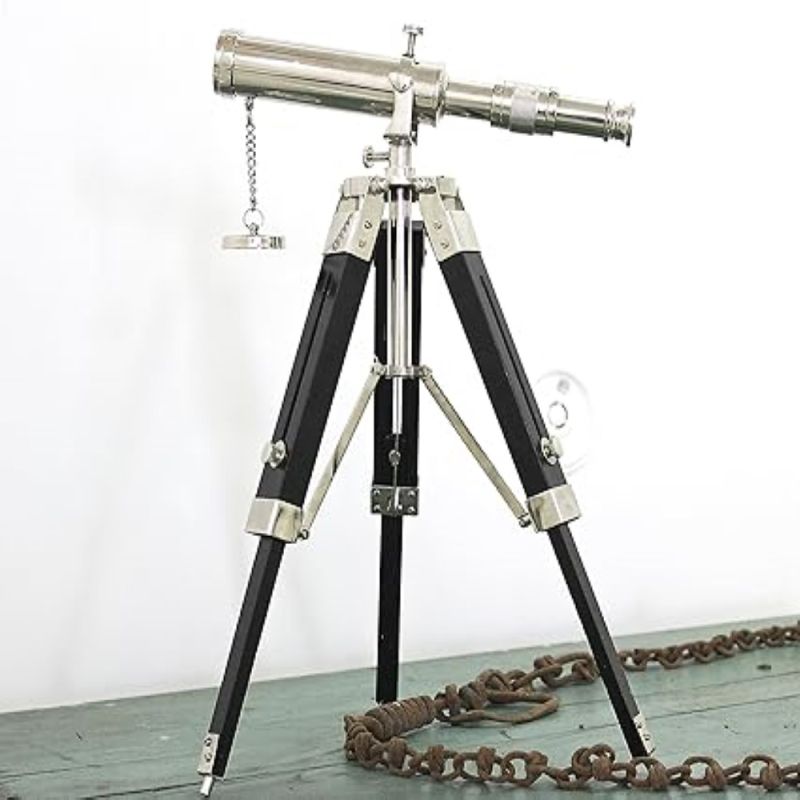 Brass Nickel Tripod Telescope Wooden Black Tripod