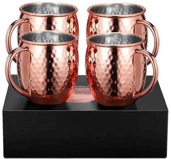Polished Hammered Copper Mug Set, Color : Brown Modern