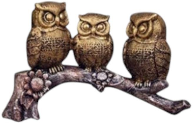 3 Owl Onbark Med Statue