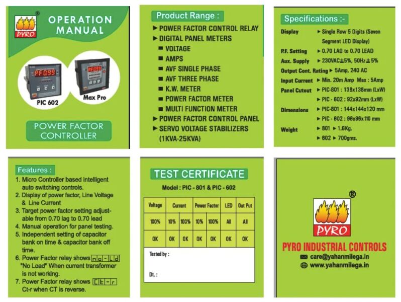 Pyro- Automatic Power Factor Relay - 8steps