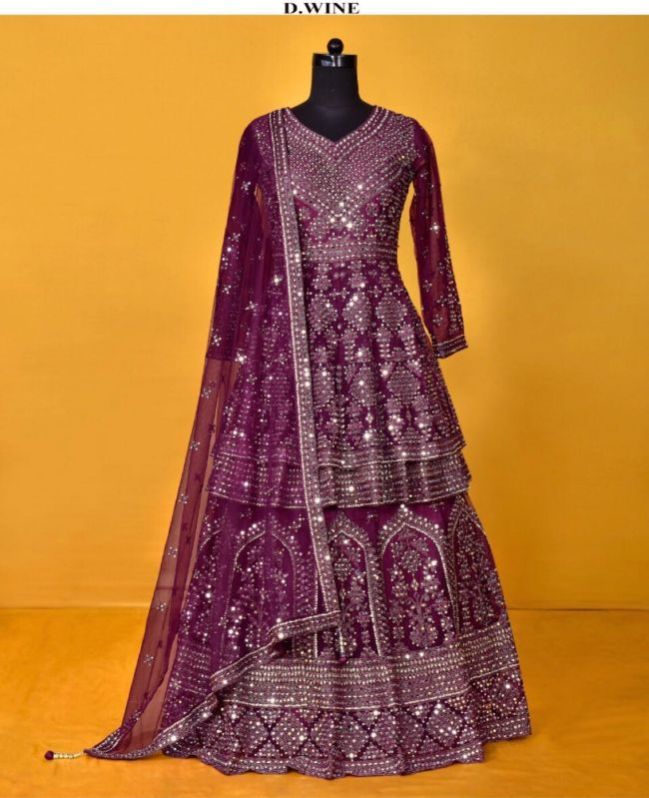 D.Wine Embroidered Bridal Lehenga