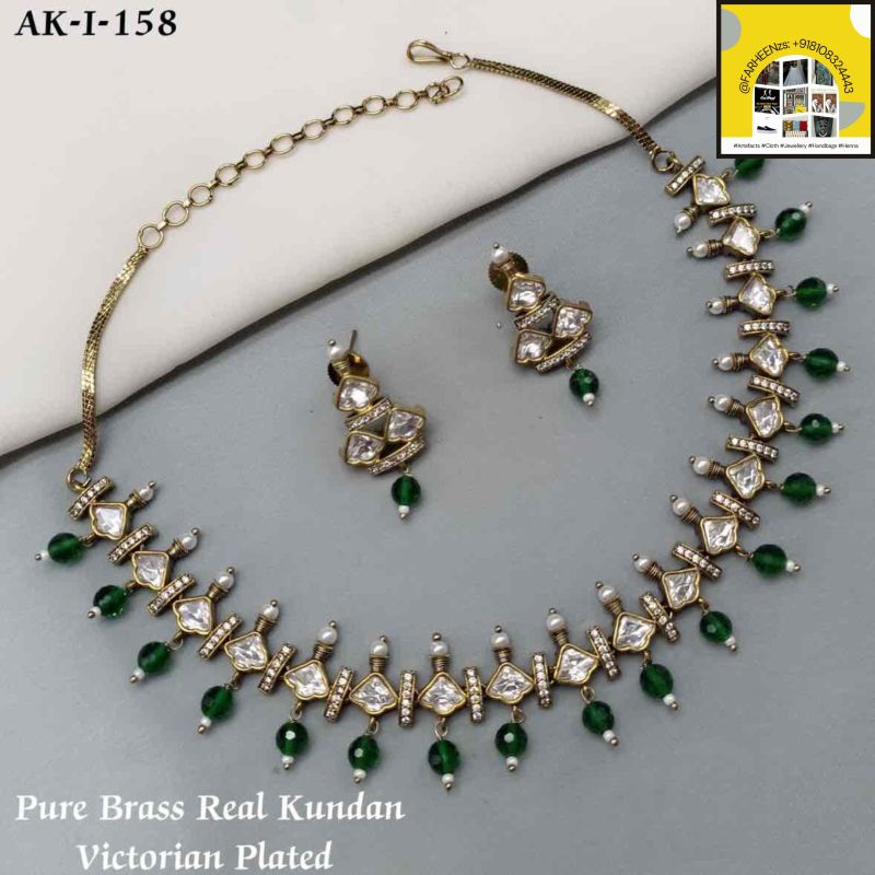 Pure Brass Real Kundan Victorian Necklace Set